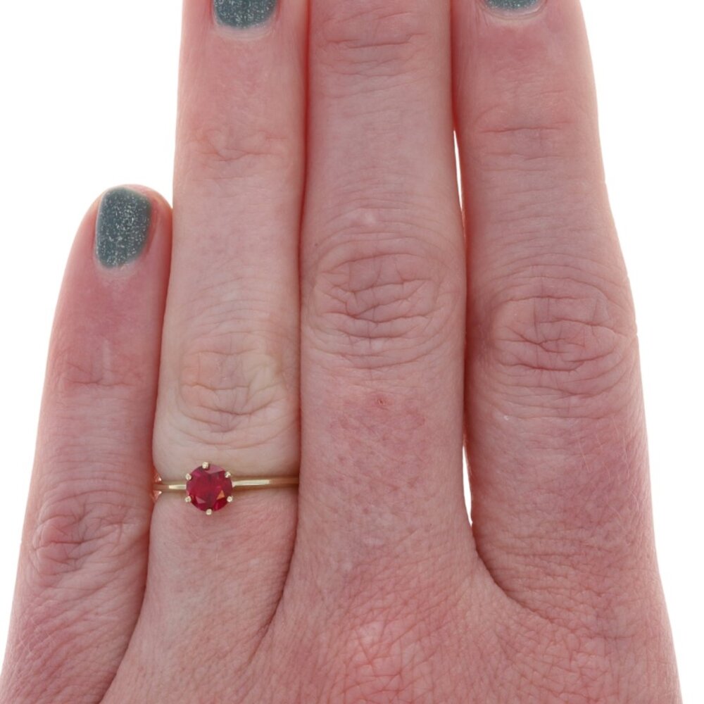 Yellow Gold Lab-Created Ruby Solitaire Ring - 10k… - image 2